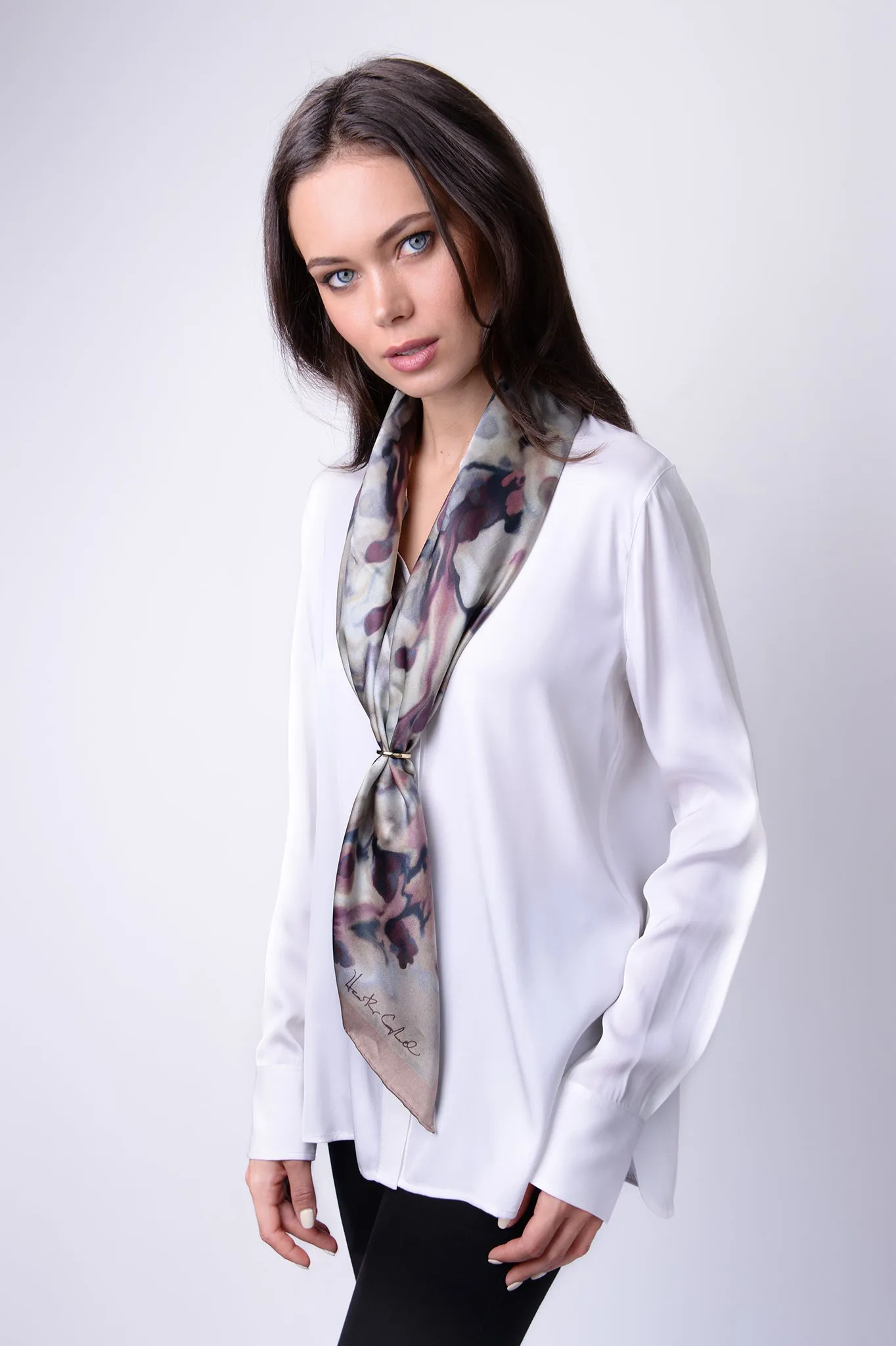 Silk Carre´Abstract Floral Warm Taupe