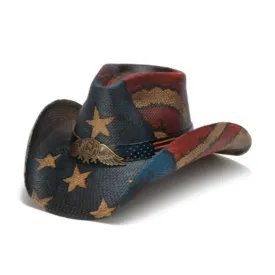 Stampede American Flag Straw Cowboy Hat - Old Glory Blue