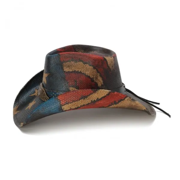 Stampede American Flag Straw Cowboy Hat - Old Glory Blue