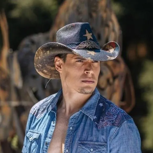 Stampede American Flag Straw Cowboy Hat - Old Glory Blue