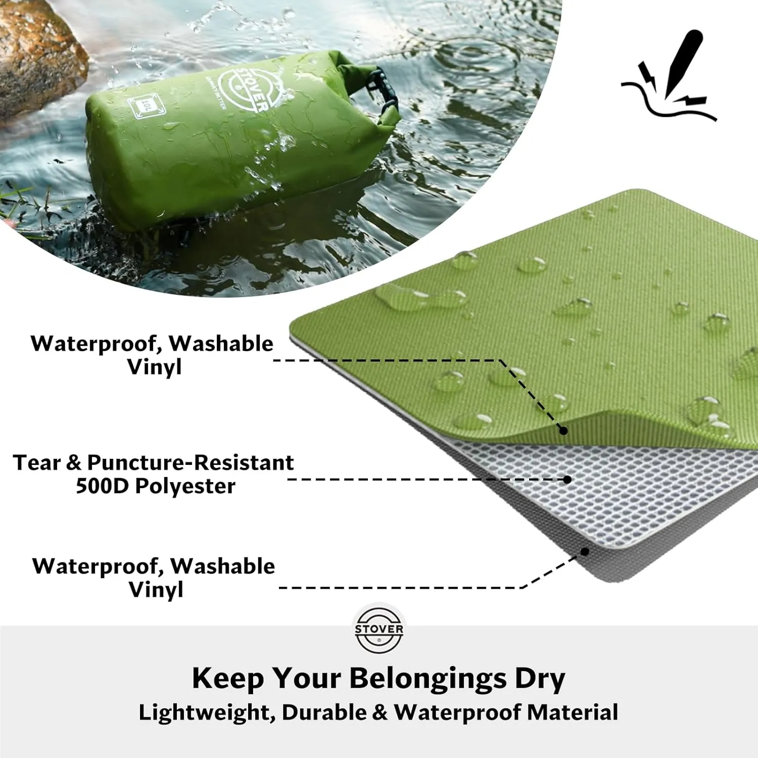 STOVER 5/10/25/30/40/55L Waterproof Backpack- Floating Dry Bag for Kayaking, Travel, Beach, Hiking, & Camping, Men/Women