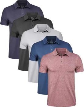 TELALEO 4/5 Pack Mens Polo Shirts Quick Dry Short Sleeve Golf T Shirt Performance Moisture Wicking Casual Workout