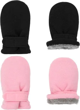Toddler Baby Boy Girls Winter Warm Mittens - Kids Easy-On Sherpa Fleece Lined Snow Infant Gloves 2 Pairs