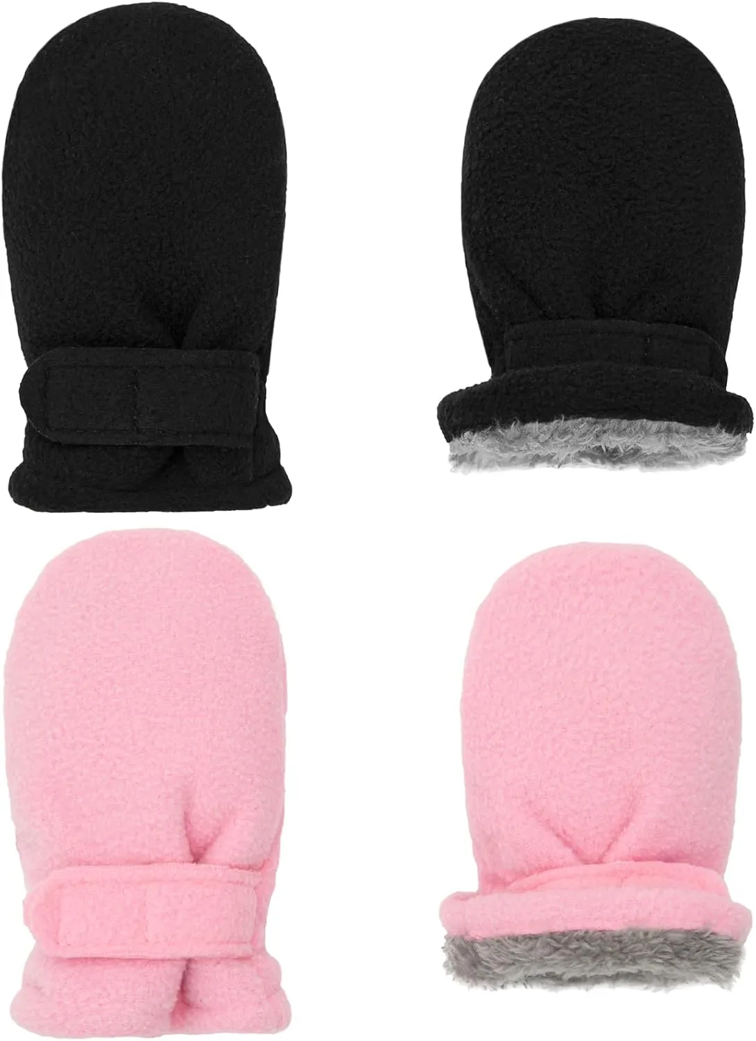 Toddler Baby Boy Girls Winter Warm Mittens - Kids Easy-On Sherpa Fleece Lined Snow Infant Gloves 2 Pairs