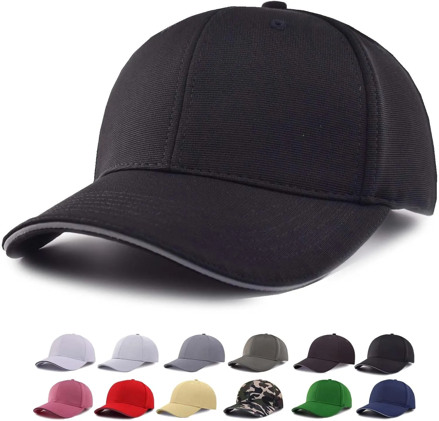 TSSGBL M,L,XL,XXL Men's Premium Plain Structured Crown Baseball Hats Adjustable Blank Ball Caps with Reflective Sandwich Brim