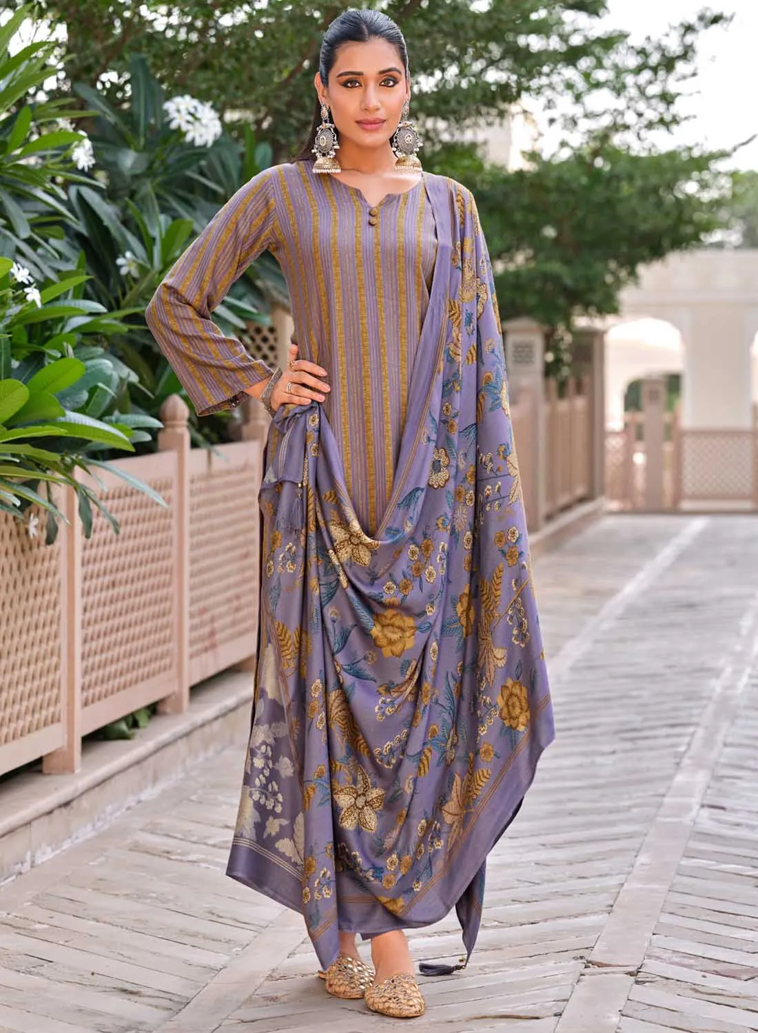 Unstitched Pashmina Winter Salwar Suit Dress Material with Embroidery