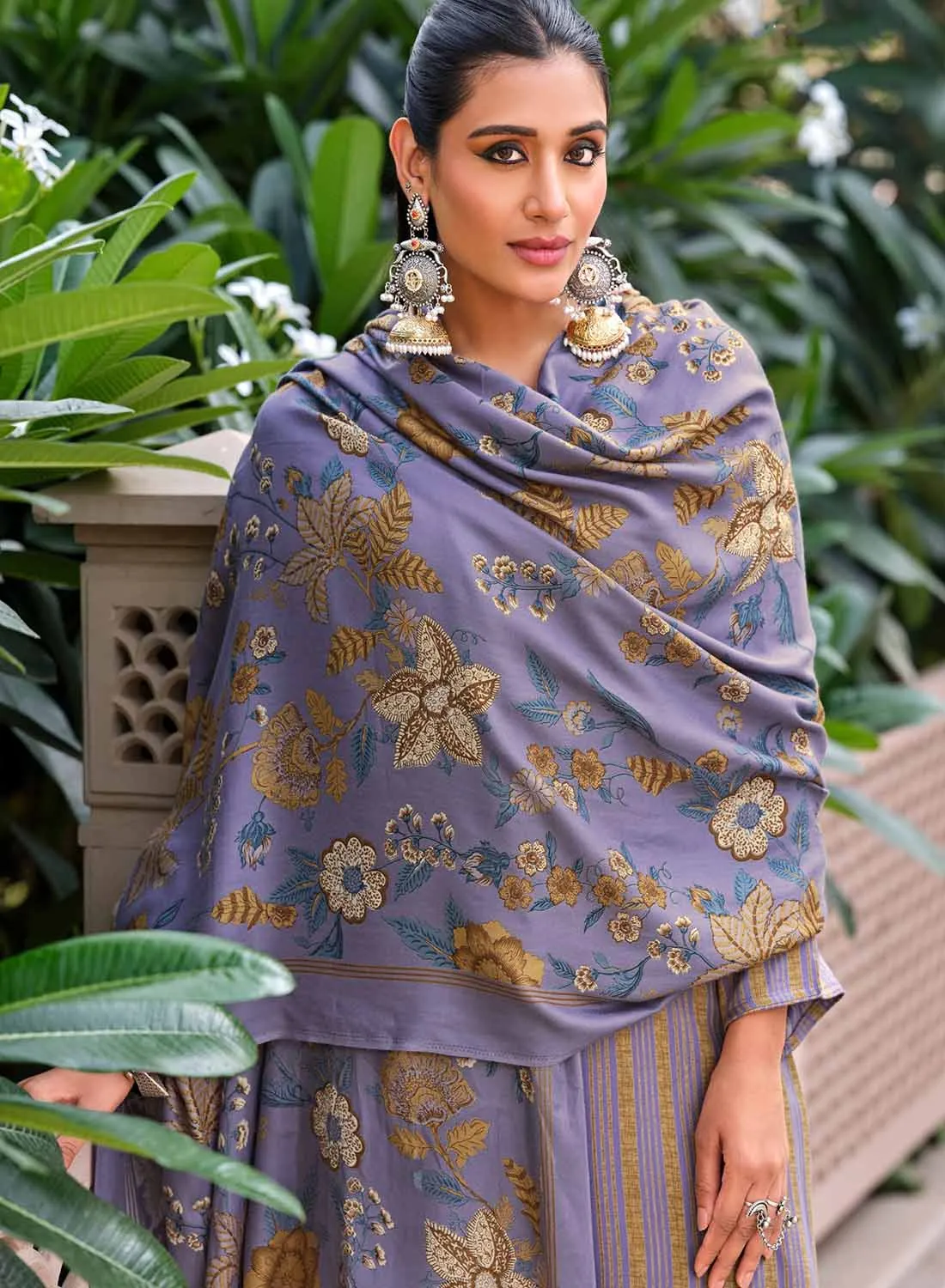 Unstitched Pashmina Winter Salwar Suit Dress Material with Embroidery