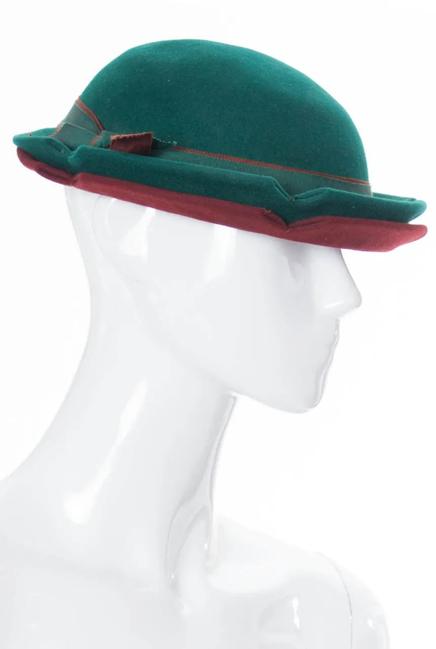 Vintage red and green wool felt hat 1930s