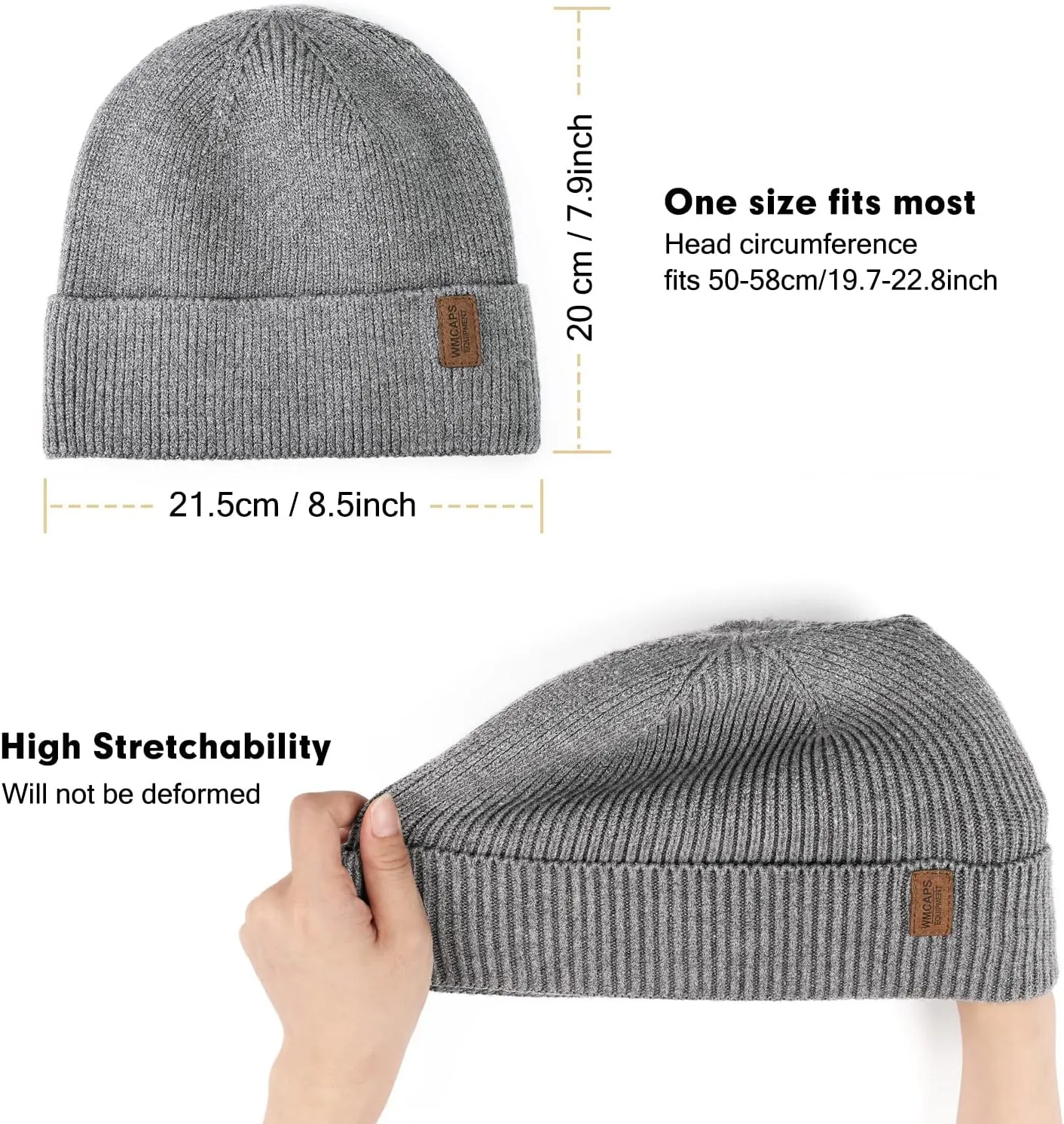 Wmcaps Winter Beanie for Men Women, Fleece Lined Beanie Soft Warm Knit Hat Ski Stocking Cuffed Cap