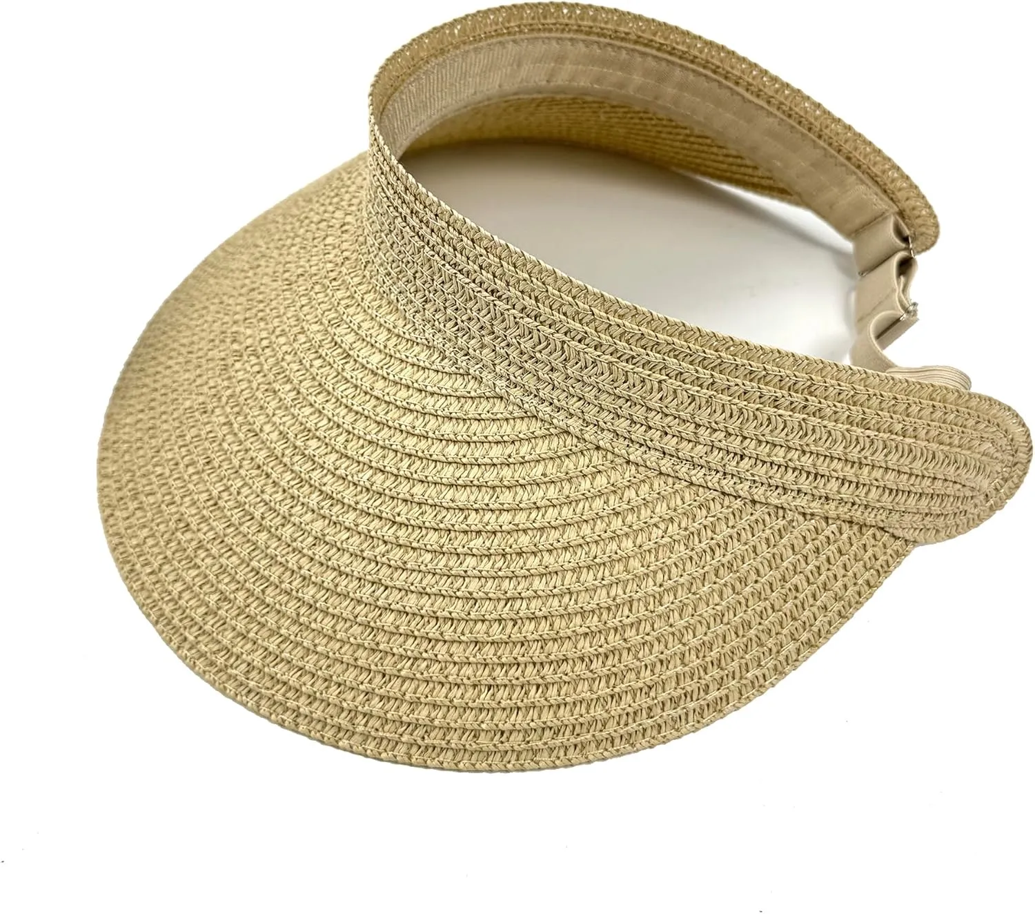 Women Foldable Sun Visor Hat Adjustable Straw Ponytail Summer Beach Cap UV Protection