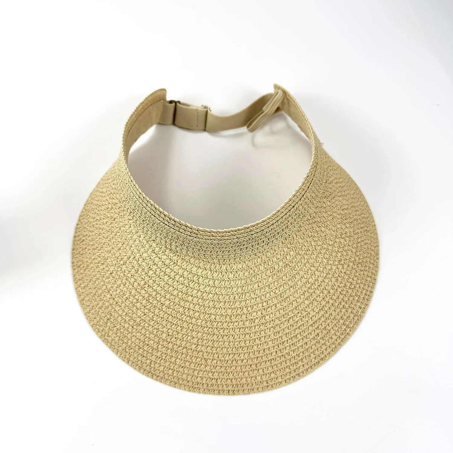 Women Foldable Sun Visor Hat Adjustable Straw Ponytail Summer Beach Cap UV Protection