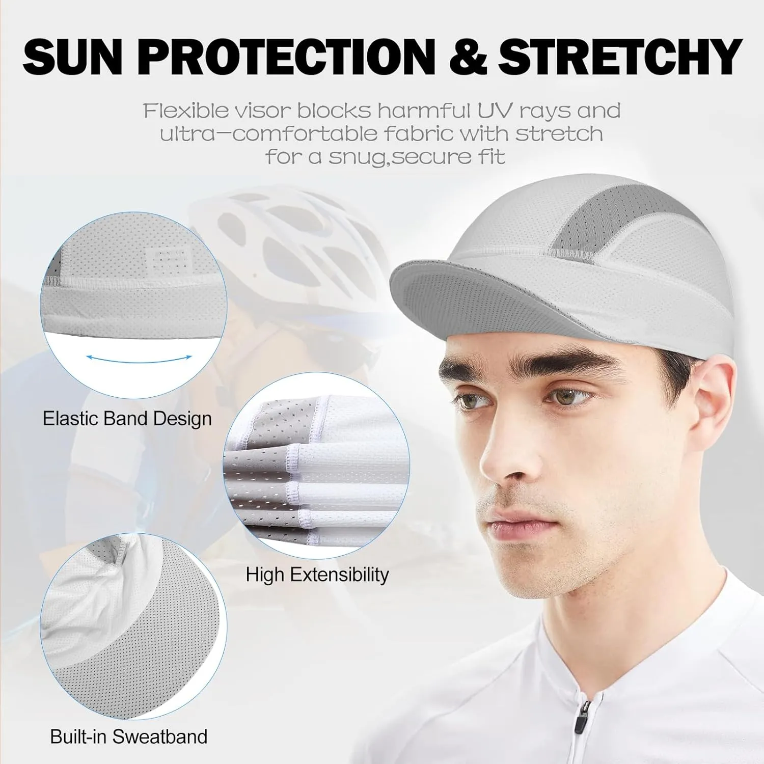 XXL Mesh Cycling Cap for Men Big Head Cooling Skull Cap Bike Hard Hat Liner with Sun Visor, Men Big Size Cycling Hat