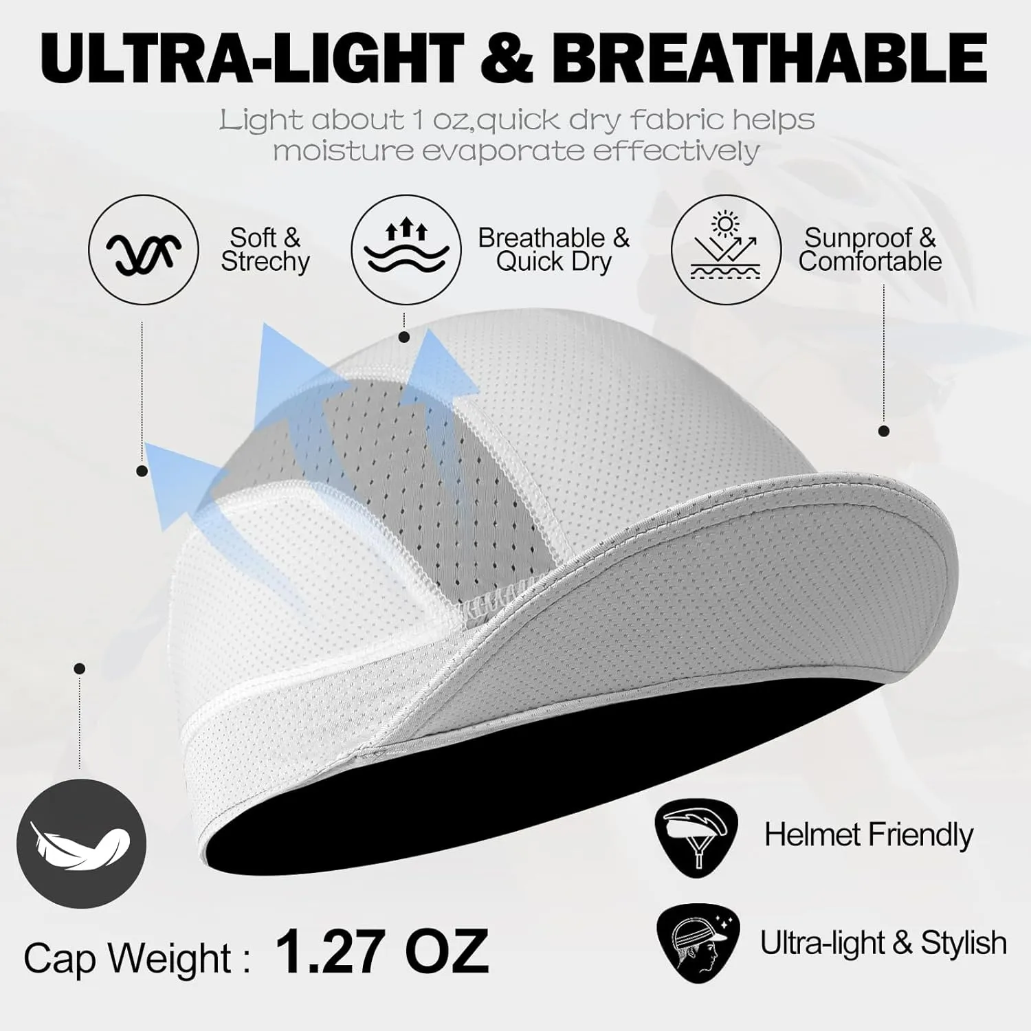 XXL Mesh Cycling Cap for Men Big Head Cooling Skull Cap Bike Hard Hat Liner with Sun Visor, Men Big Size Cycling Hat