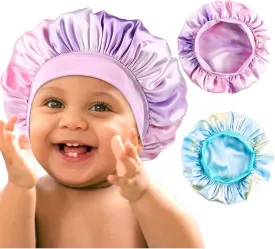 YANIBEST 2 Pcs Baby Satin Bonnet for Sleeping Kids Double Layer Sleeping Caps for Toddler Silk Bonnet Elastic Wide Band