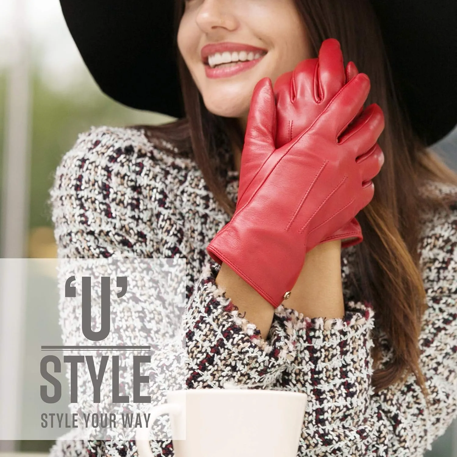 YISEVEN Women's Winter Genuine Leather Gloves Touchscreen Three Points