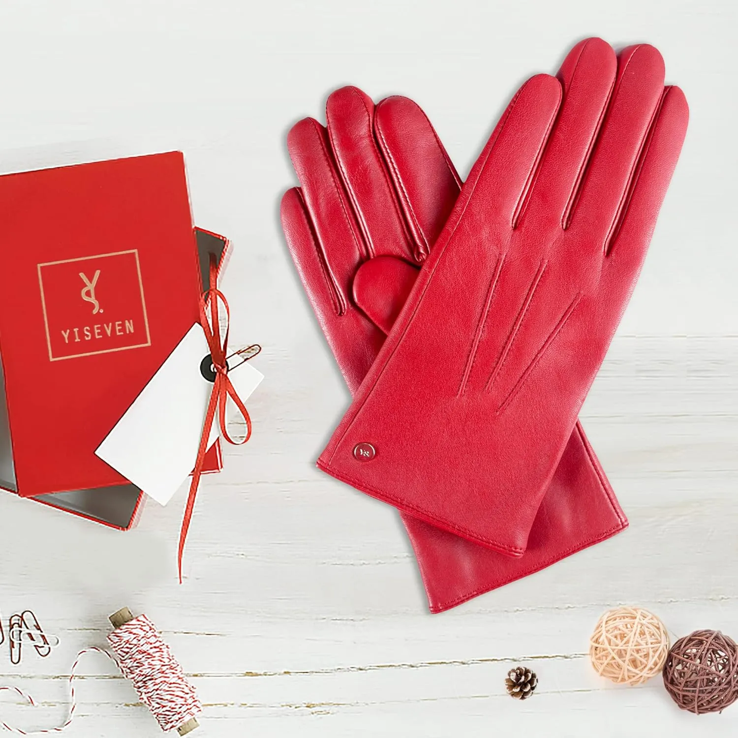 YISEVEN Women's Winter Genuine Leather Gloves Touchscreen Three Points