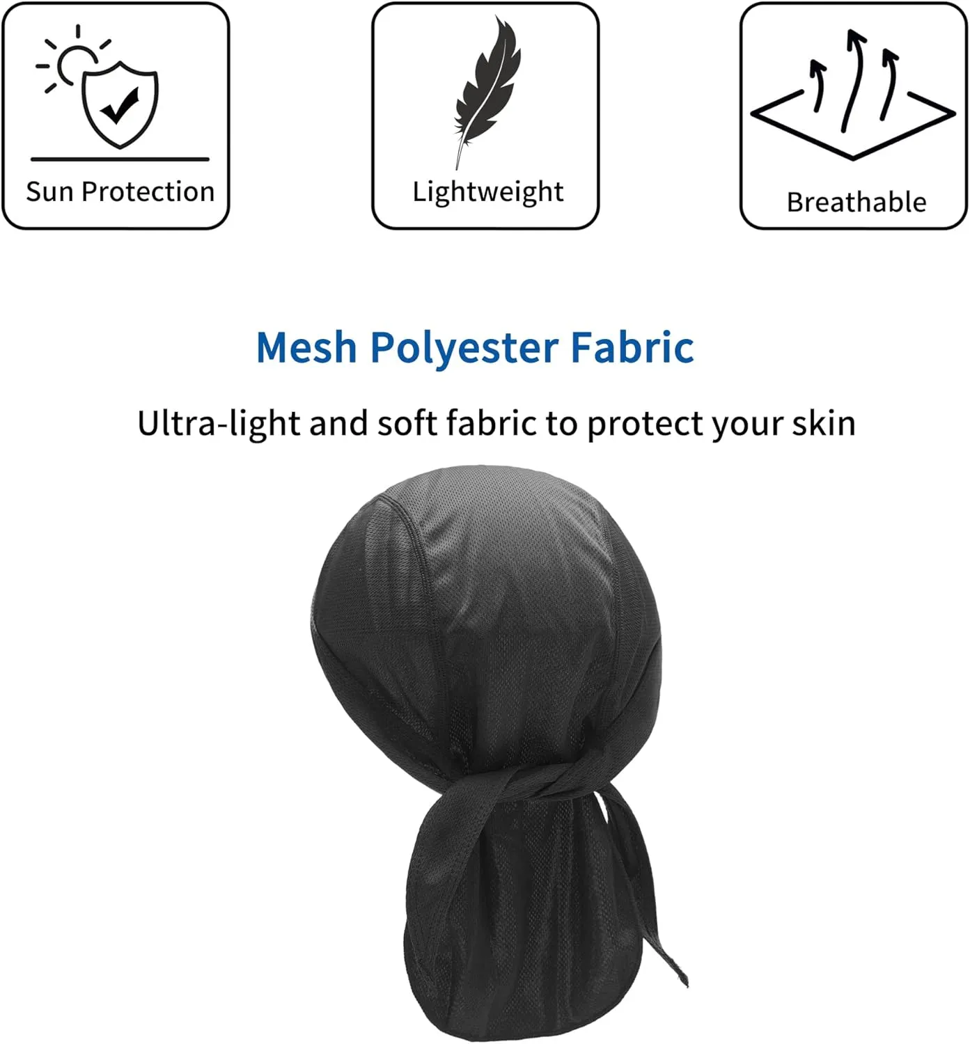 ZLYC Sweat Wicking Do Rags Skull Cap for Men Women Thin Dew Rag Bandana Cycling Helmet Liner Beanie