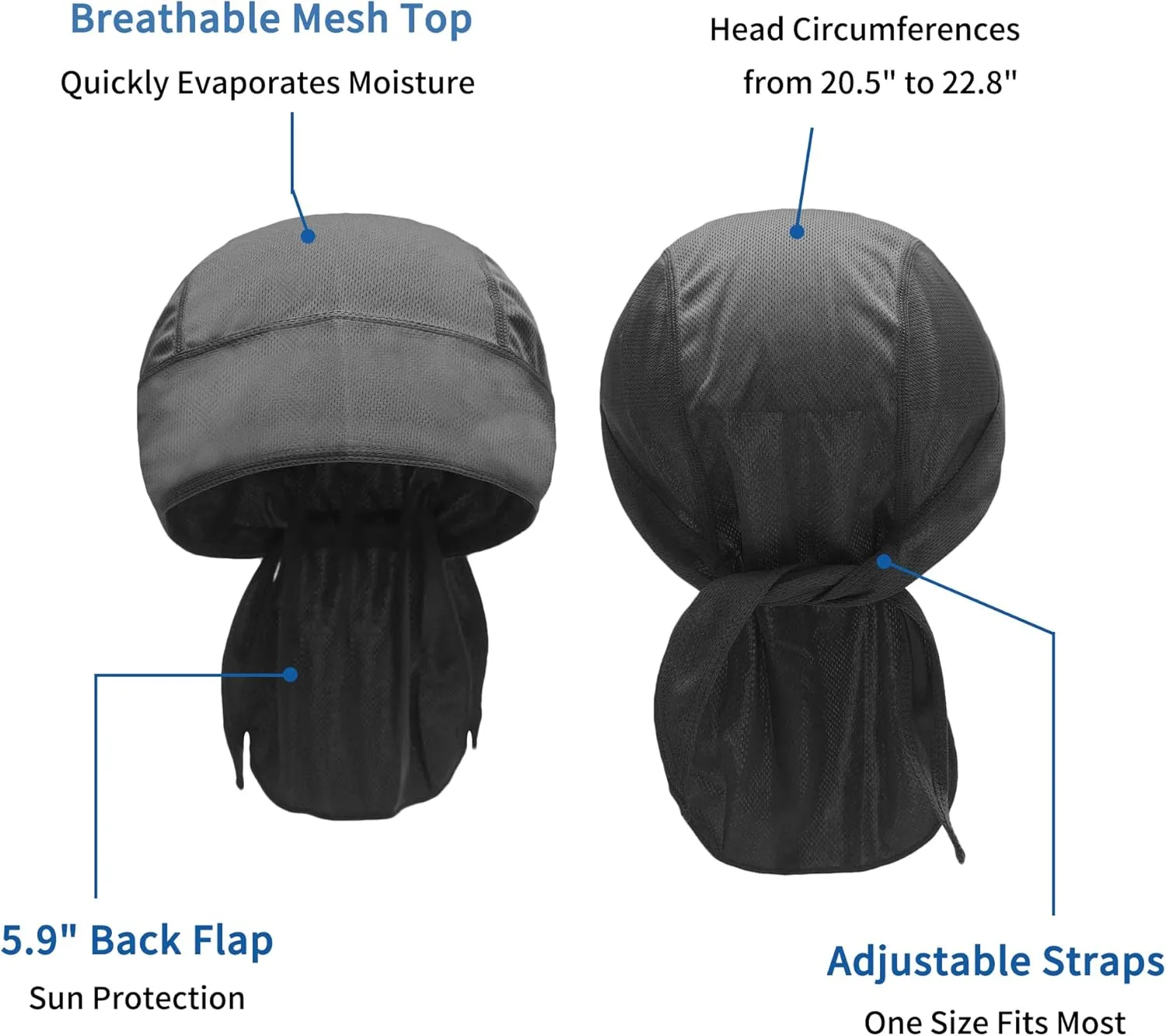 ZLYC Sweat Wicking Do Rags Skull Cap for Men Women Thin Dew Rag Bandana Cycling Helmet Liner Beanie